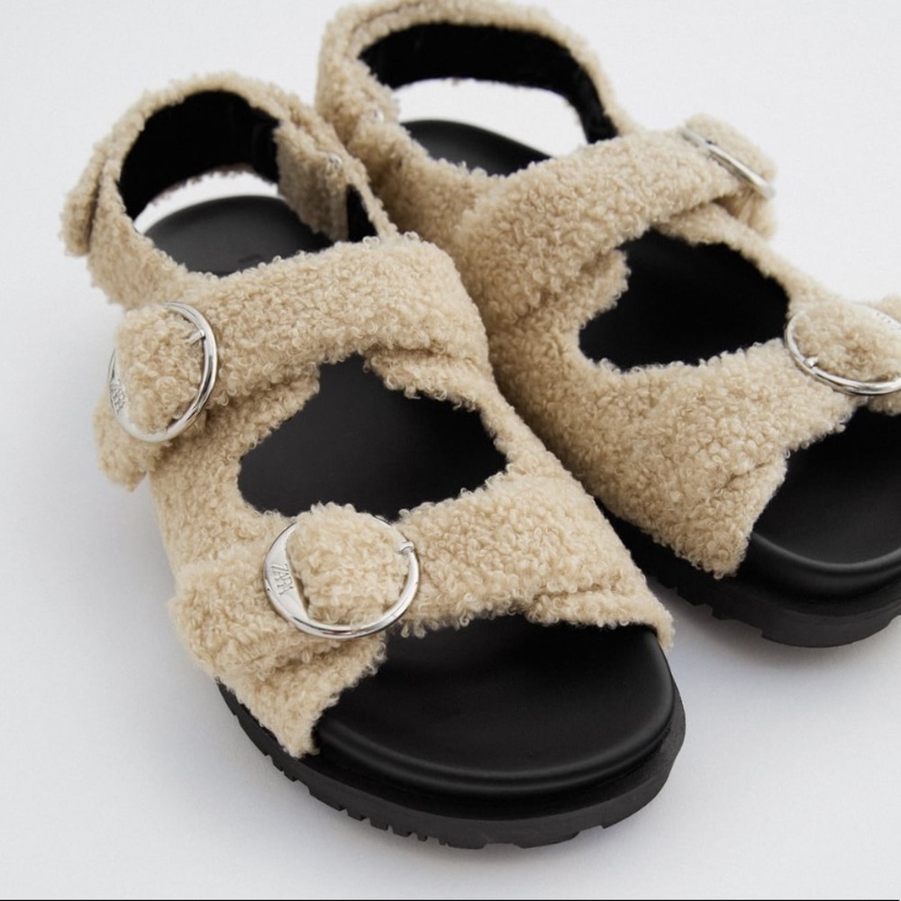ZARA fuzzy sherpa fur buckle sandal - Picture 3 of 3